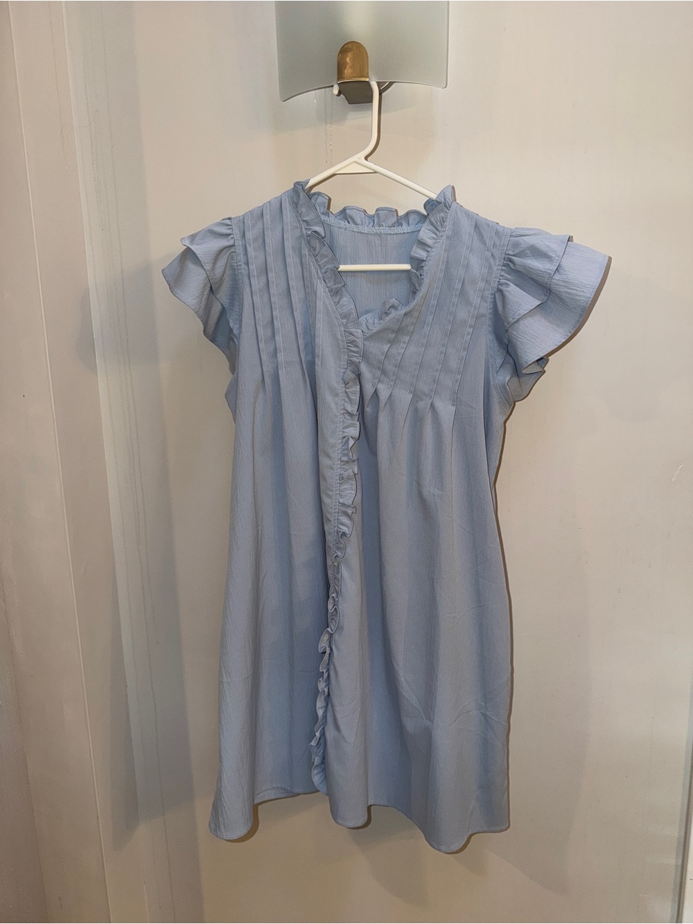 Light Blue Ruffle Trim Flutter Sleeve Dress